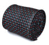 navy tie with red and light blue pin spots